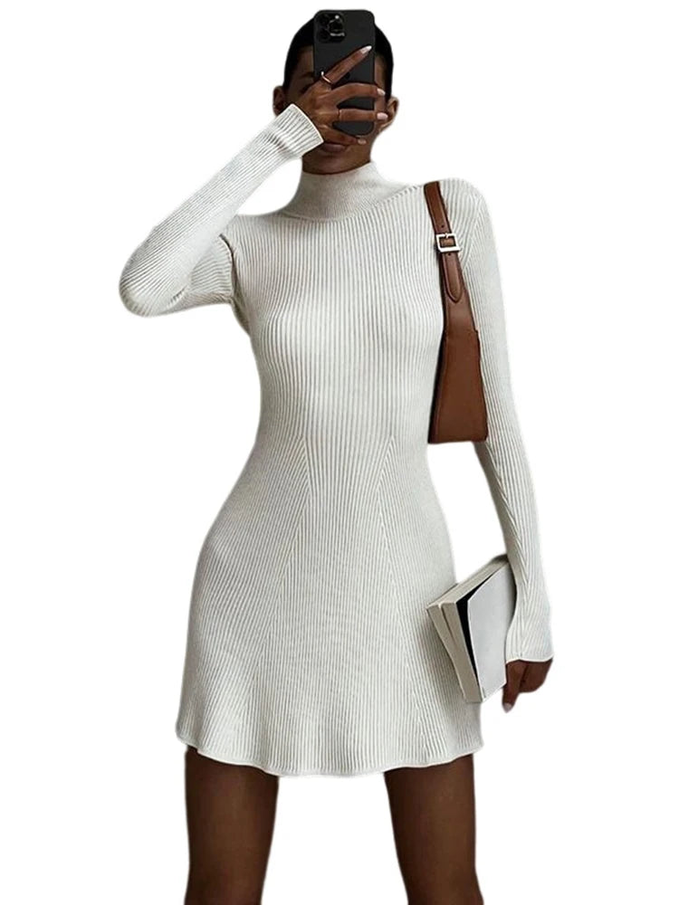 Solid Color Tight Long Sleeved Knitted Dress Women's New Autumn Winter Pullover Elegant Wrap Buttocks Dresses