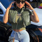 Fashion Solid PU Zip Up Puffer Vest Cropped Jackets Streetwear Casual Clothes Y2K Accessories Autumn Winter Women