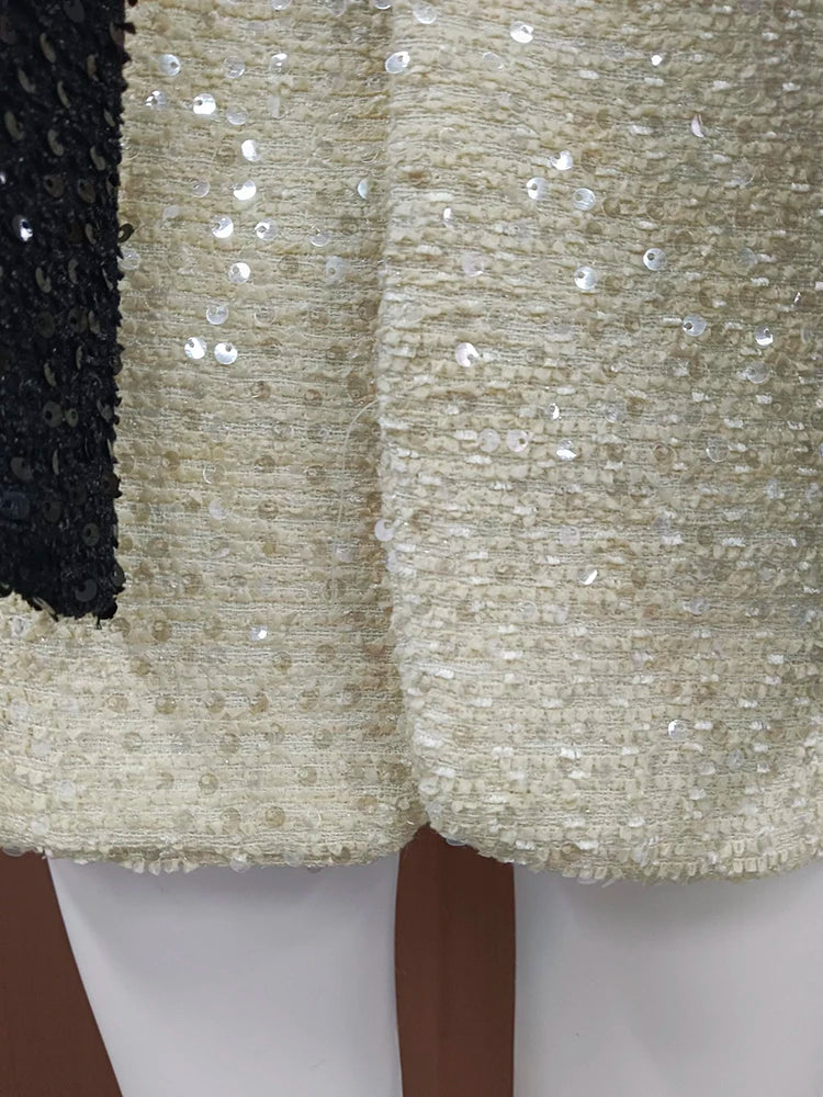 Colorblock Spliced Sequins Blazer For Womrn Notched Collar Long Sleeve Patchwork Pockets Casual Blazers Female New