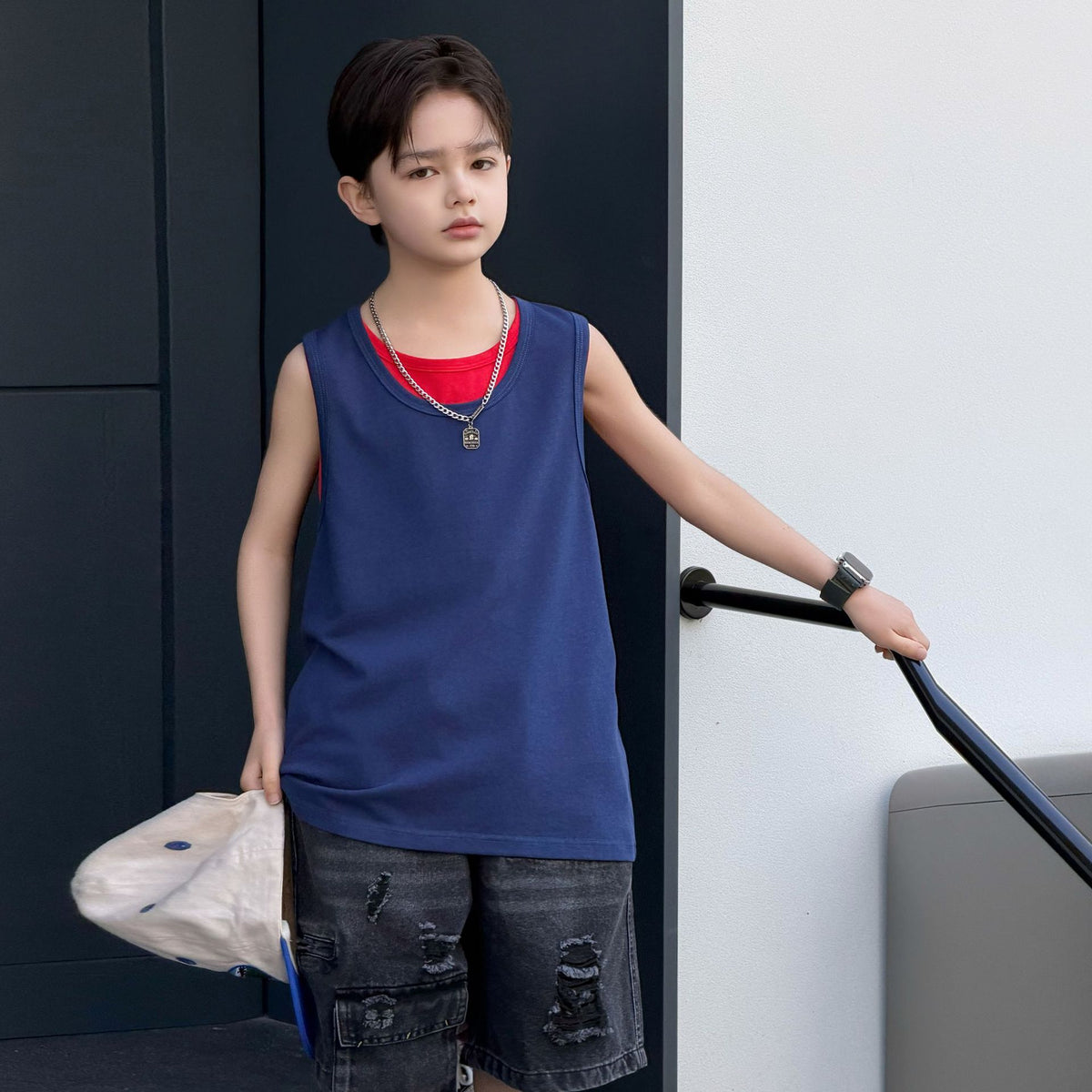 Fake two boys' sleeveless vests