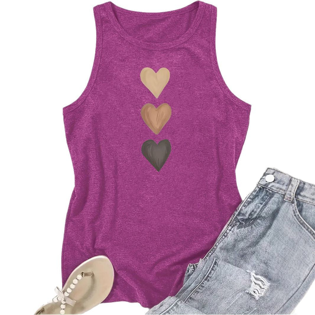 Three heart-shaped printed vests