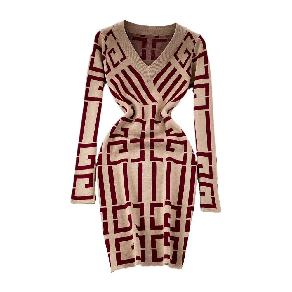 Fancy Women Dress Vintage Knitted Wrap Hips Short Dress Elegant Office Ladies Dresses