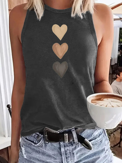 Three heart-shaped printed vests