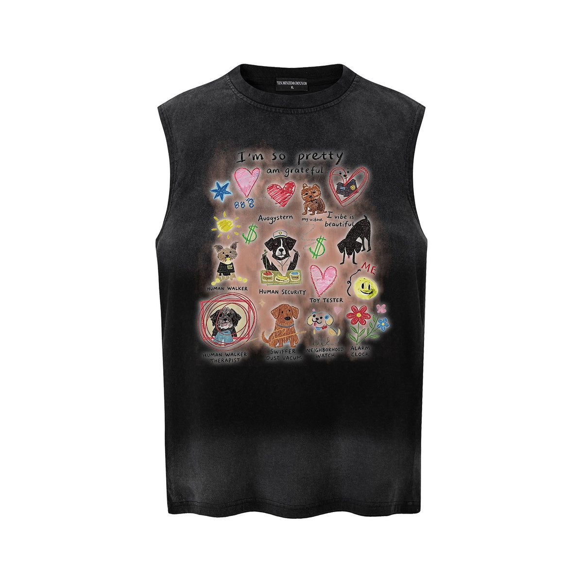 Different dog graffiti vests