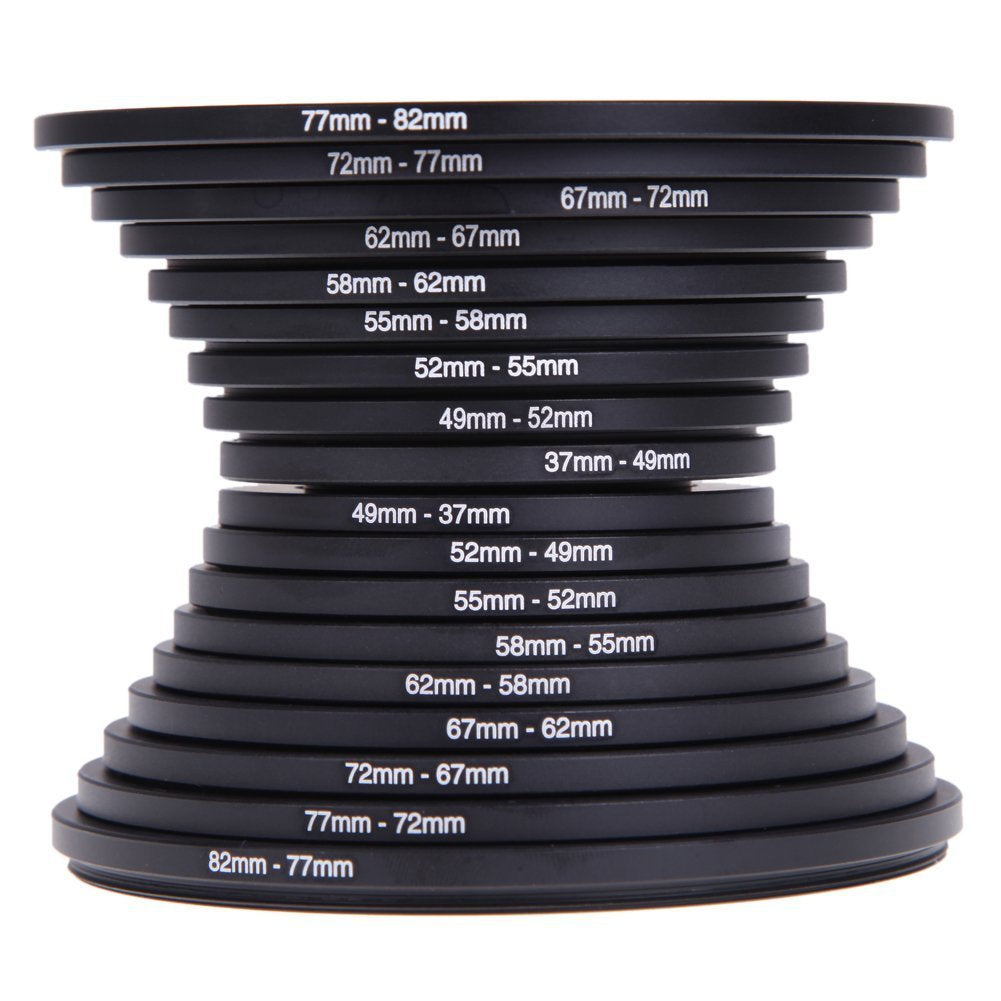18pcs Camera Lens Filter Step Up & Down Ring Adapter  For All Camera DSLR 37-82 82-37mm Mount Set Kit
