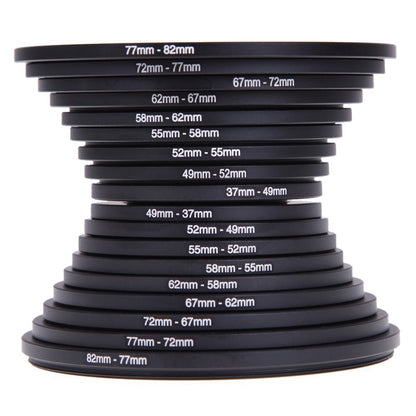 18pcs Camera Lens Filter Step Up & Down Ring Adapter  For All Camera DSLR 37-82 82-37mm Mount Set Kit