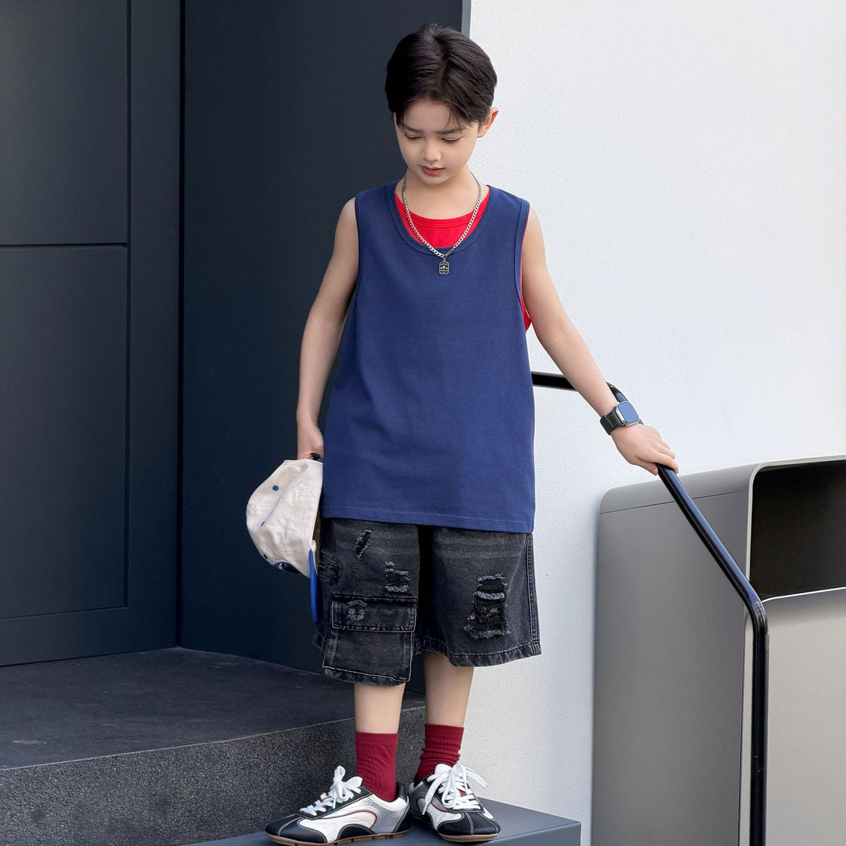 Fake two boys' sleeveless vests