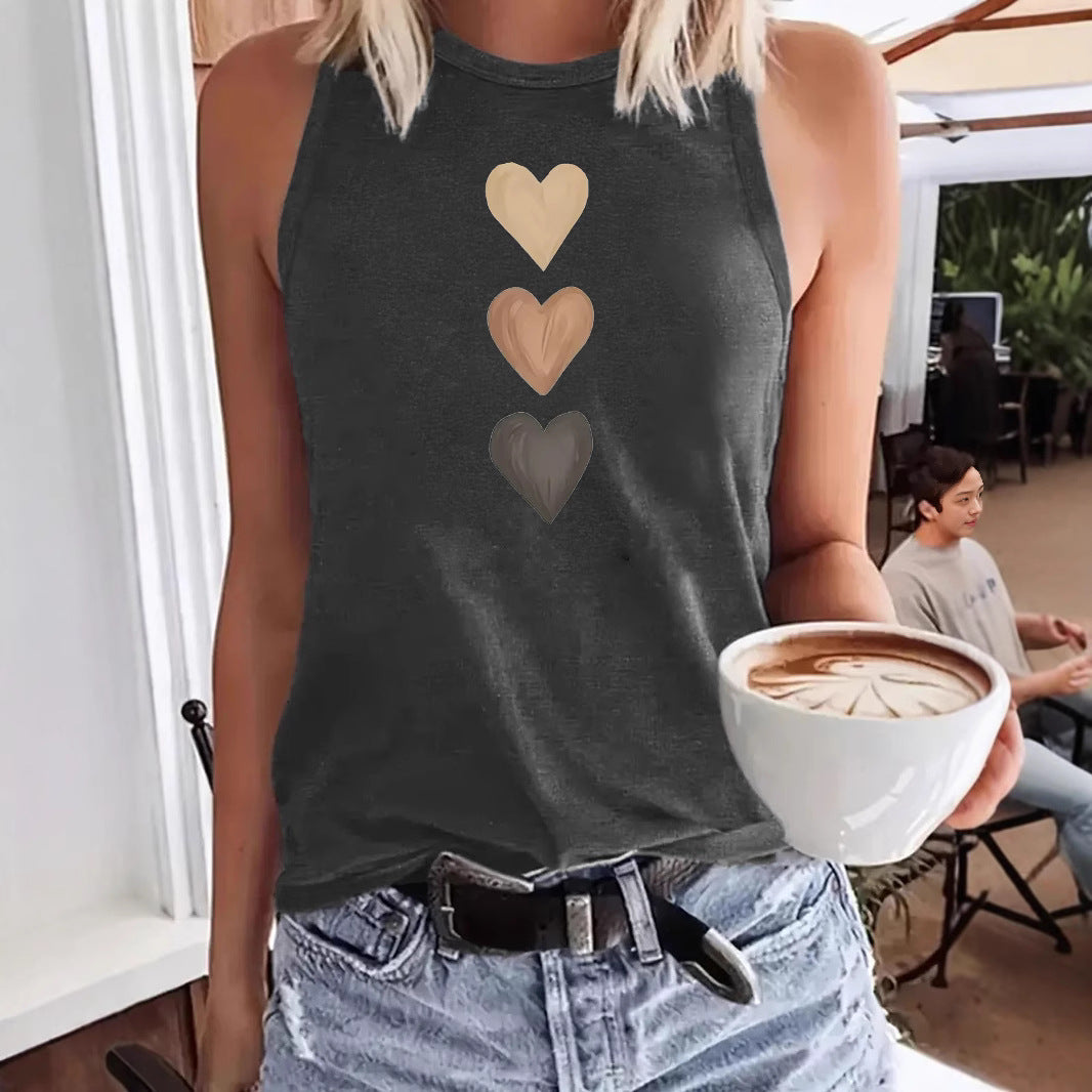 Three heart-shaped printed vests