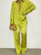 Elegant Satin Women's Matching Sets Casual Long Sleeve Shirt Straight Pants Suit Female  Loose Solid Tops Two Pieces Outfits