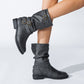 Autumn And Winter New Boots Round Head Flat Bottom Women's Large Smoke Pipe Boots Motorcycle Boots