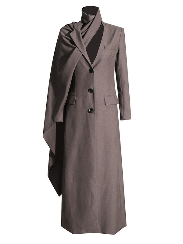 Solid Patchwork Pockets Casual Slimming Blazers For Women Scarf Collar Long Sleeve Chic Temperament Blazer Female