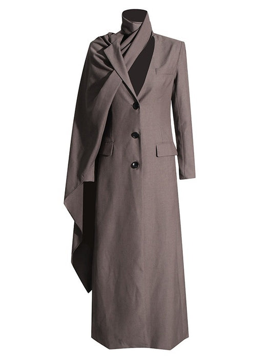 Solid Patchwork Pockets Casual Slimming Blazers For Women Scarf Collar Long Sleeve Chic Temperament Blazer Female