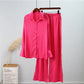 Elegant Satin Women's Matching Sets Casual Long Sleeve Shirt Straight Pants Suit Female  Loose Solid Tops Two Pieces Outfits