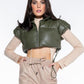 Fashion Solid PU Zip Up Puffer Vest Cropped Jackets Streetwear Casual Clothes Y2K Accessories Autumn Winter Women