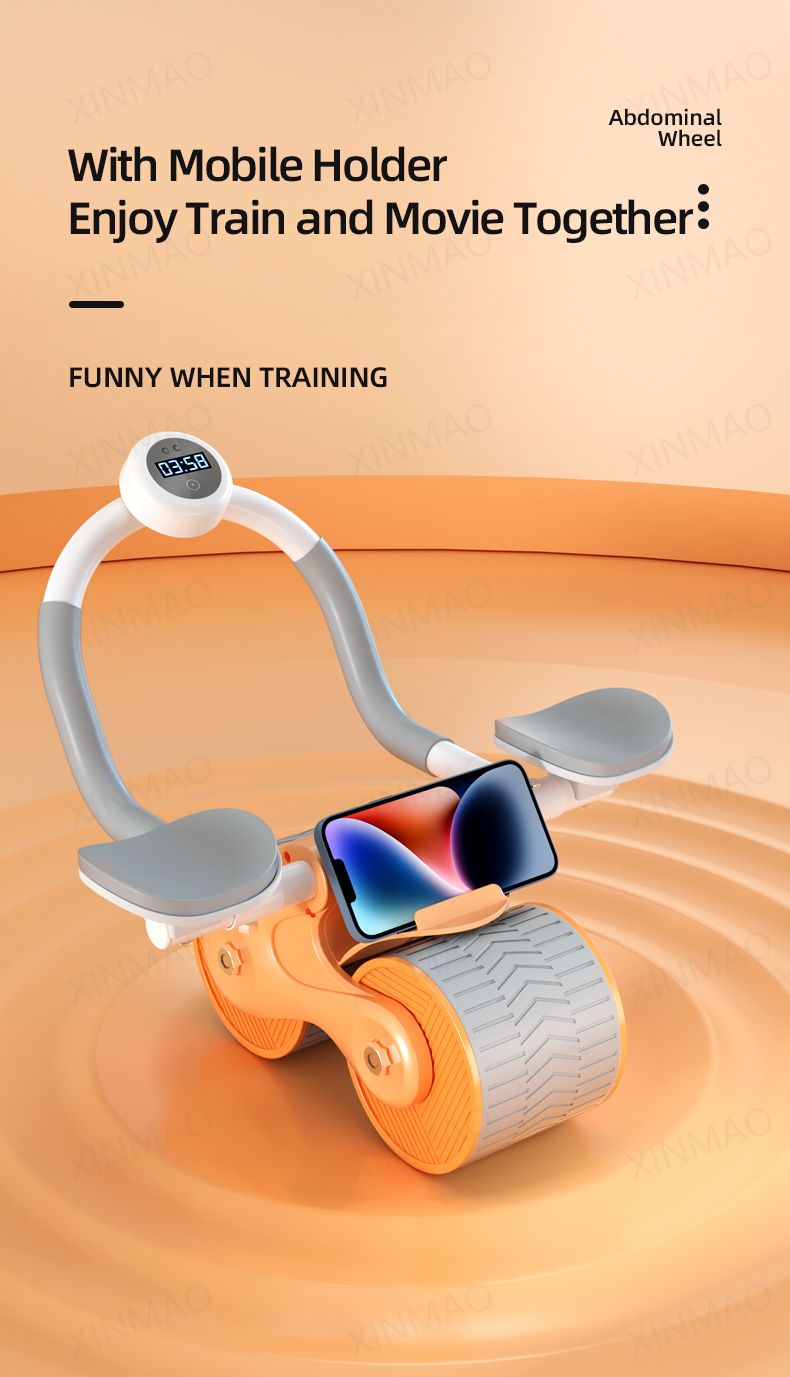 New Design Indoor Home Exercise Flat Elbow Supporter 2 Wheel Ab Trainer Automatic Rebound Abdominal Wheel Roller