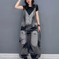 Fashion Women's Jumpsuits Denim Patchwork V-neck Single Breasted Pocket Casual Loose Rompers Summer  New