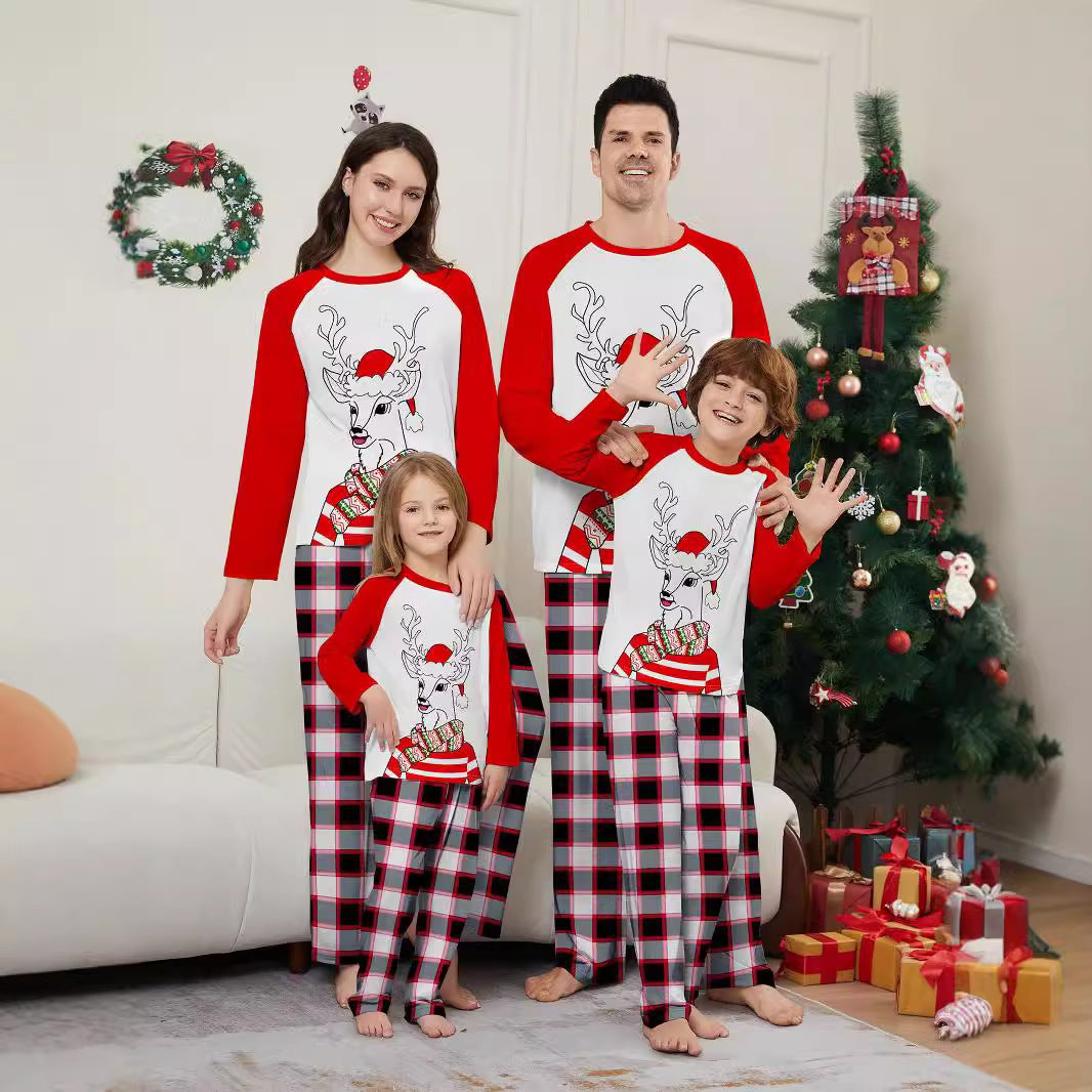 Christmas Family Matching Outfits Santa Deer Scarf Hat Printed Loungewear