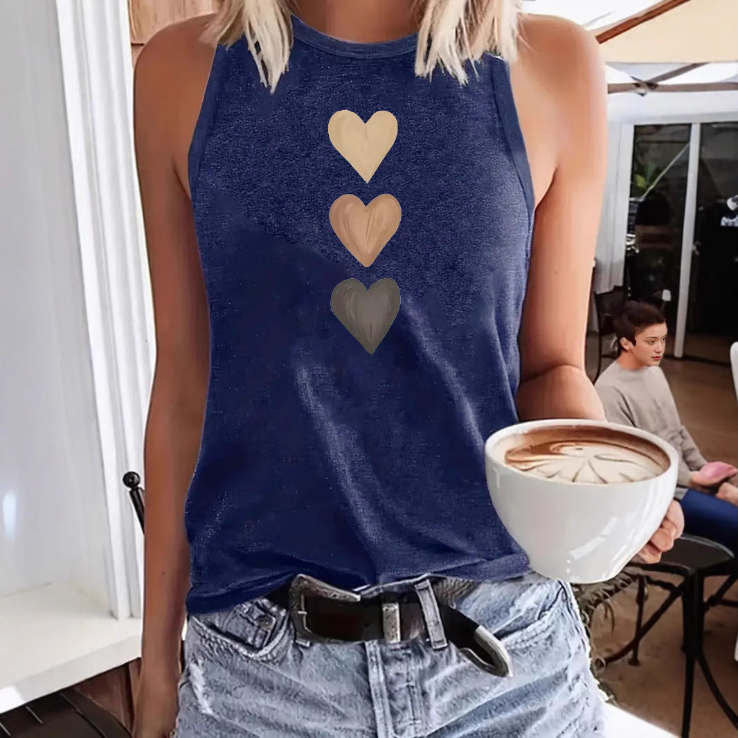 Three heart-shaped printed vests