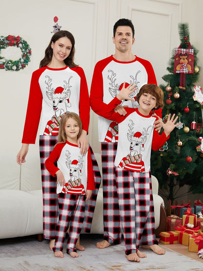 Christmas Family Matching Outfits Santa Deer Scarf Hat Printed Loungewear