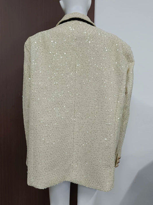 Colorblock Spliced Sequins Blazer For Womrn Notched Collar Long Sleeve Patchwork Pockets Casual Blazers Female New