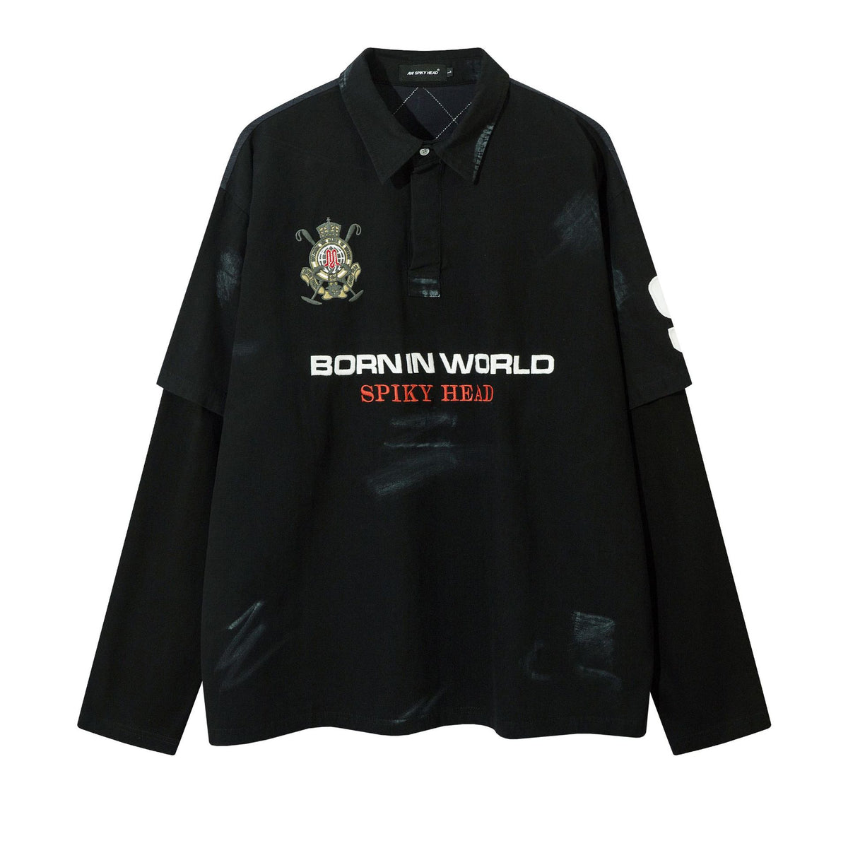 Fake two embroidered sweatshirts polo collar hoodies