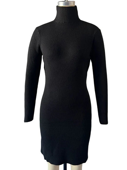 Solid Color Tight Long Sleeved Knitted Dress Women's New Autumn Winter Pullover Elegant Wrap Buttocks Dresses