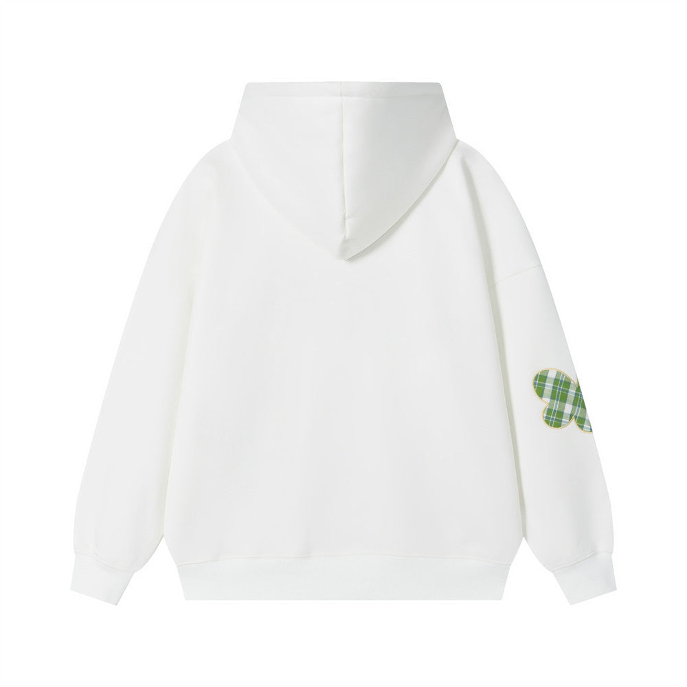 Embroidered and flannel hooded sweatshirt
