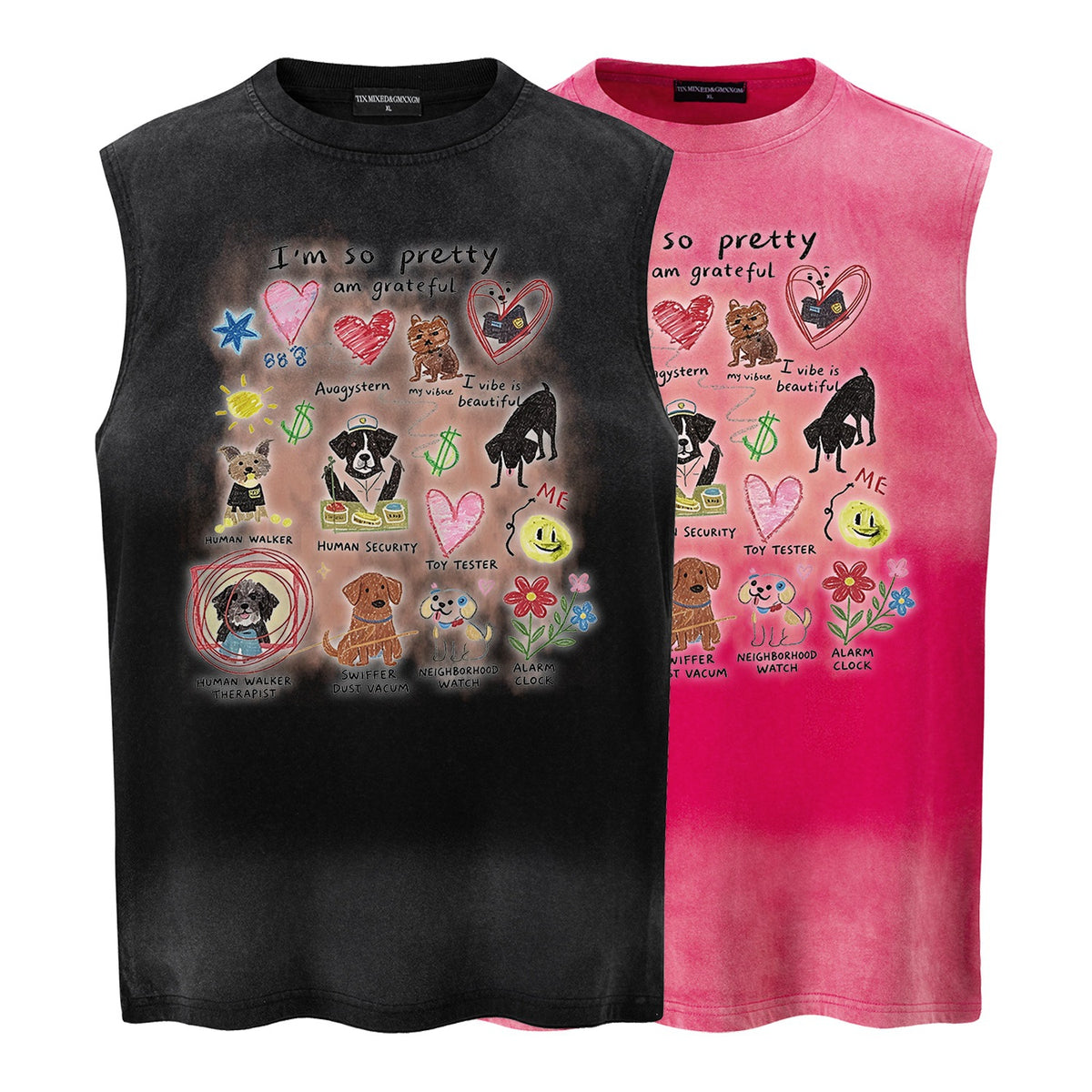 Different dog graffiti vests