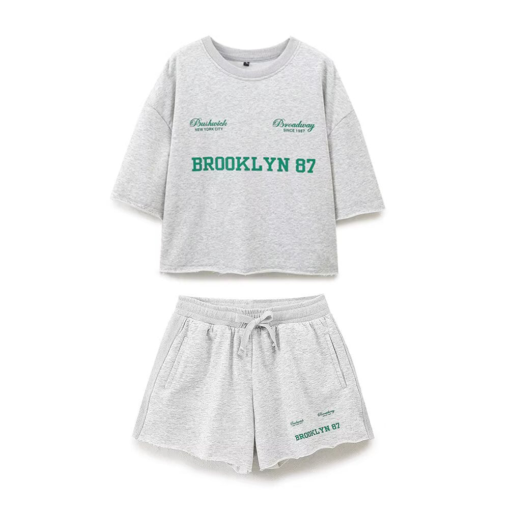 Printed flannel hoodie+flannel shorts set