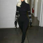 Women Luxury Sexy Long Sleeve Turtleneck Beading Sparkly Black Bandage Jumpsuit  Celebrity Designer High Street Rompers