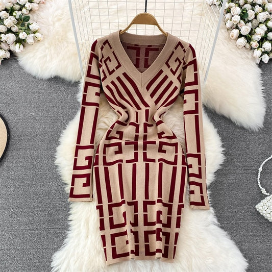Fancy Women Dress Vintage Knitted Wrap Hips Short Dress Elegant Office Ladies Dresses
