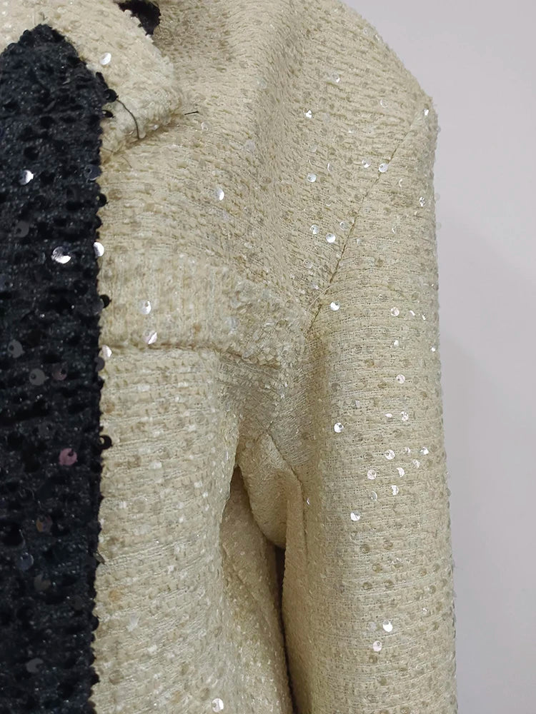 Colorblock Spliced Sequins Blazer For Womrn Notched Collar Long Sleeve Patchwork Pockets Casual Blazers Female New