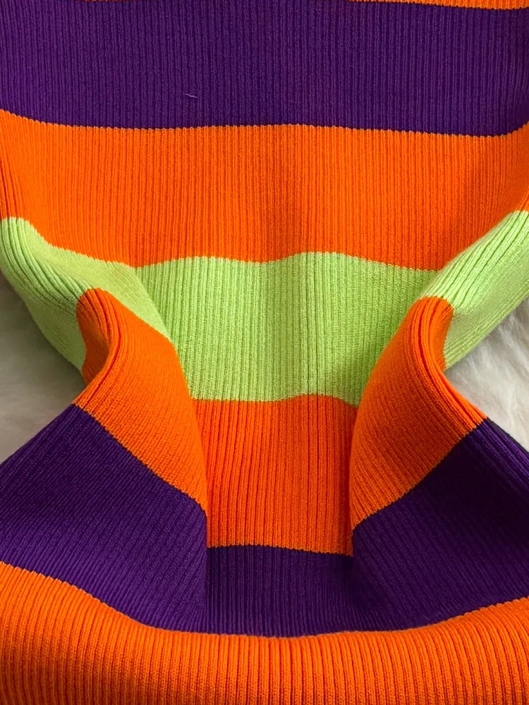 Women Temperament High Waist Knit Wrap Buttocks Dresses Stand Collar Long Sleeve Stripe Vestidos Autumn Winter