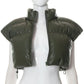 Fashion Solid PU Zip Up Puffer Vest Cropped Jackets Streetwear Casual Clothes Y2K Accessories Autumn Winter Women