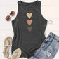 Three heart-shaped printed vests