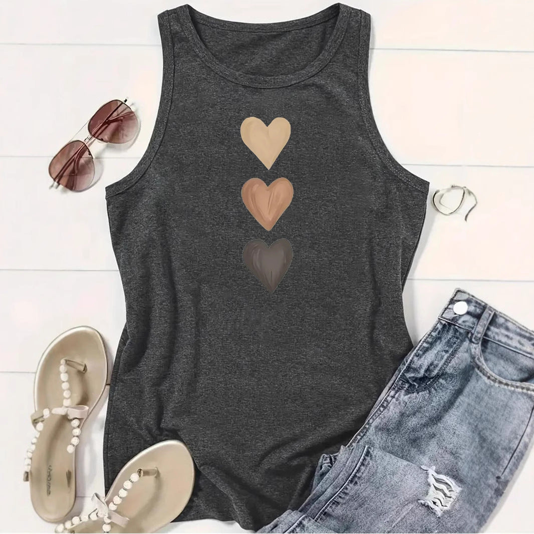 Three heart-shaped printed vests