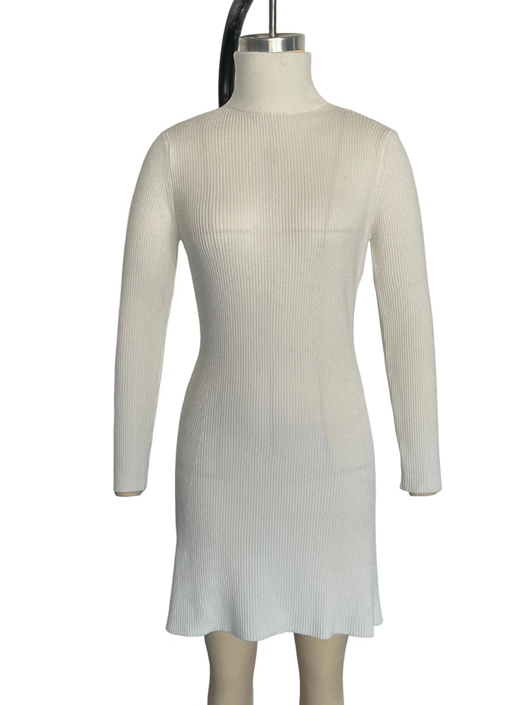Solid Color Tight Long Sleeved Knitted Dress Women's New Autumn Winter Pullover Elegant Wrap Buttocks Dresses