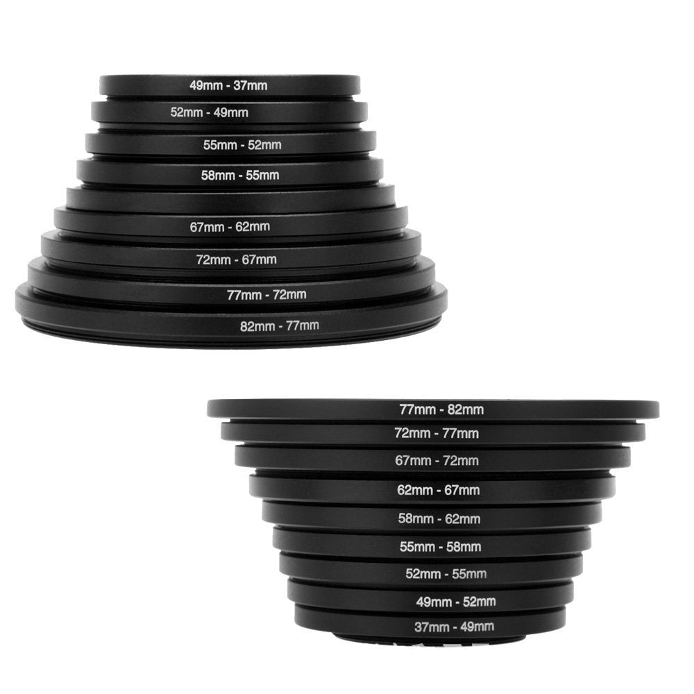 18pcs Camera Lens Filter Step Up & Down Ring Adapter  For All Camera DSLR 37-82 82-37mm Mount Set Kit