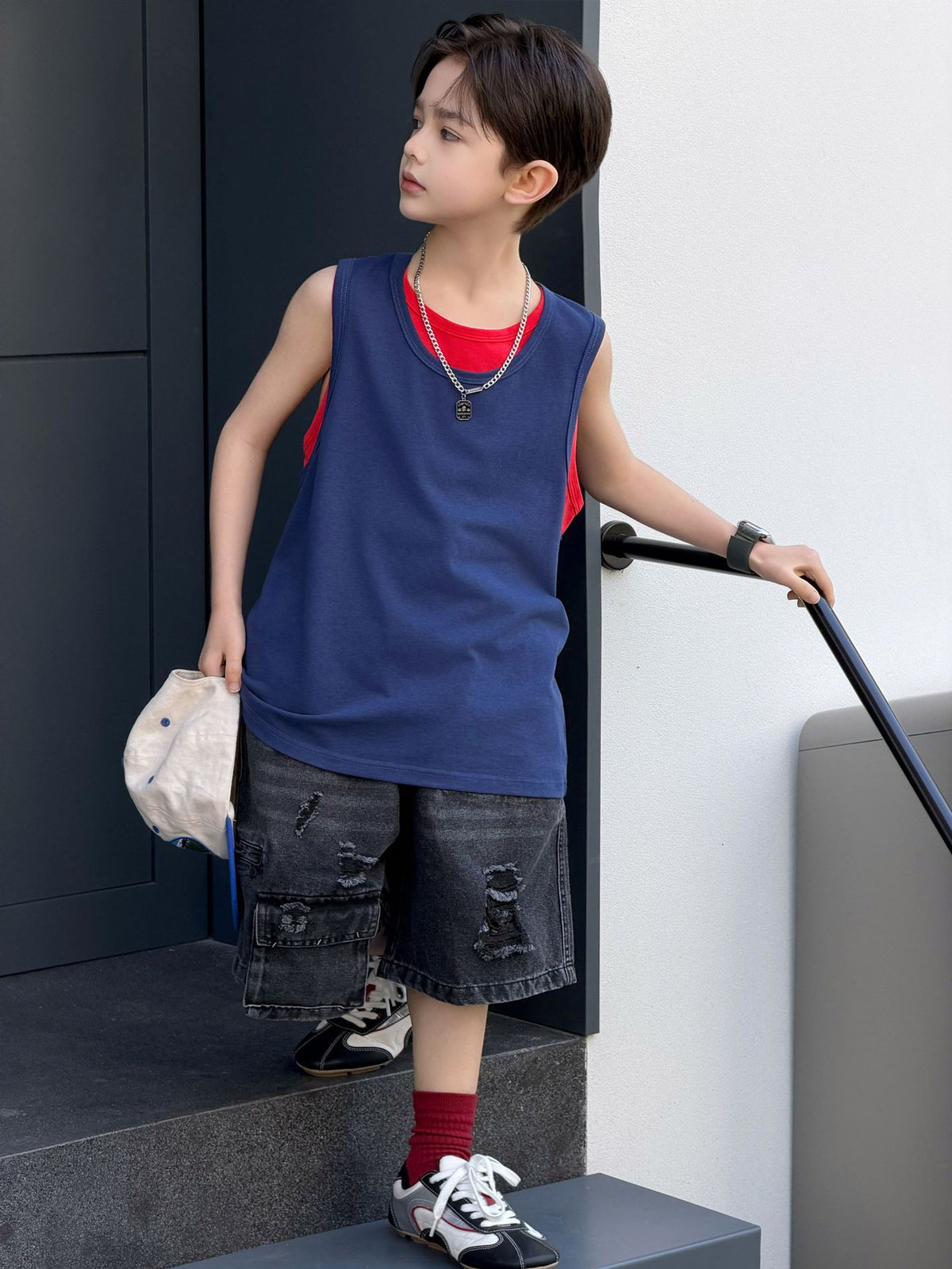 Fake two boys' sleeveless vests