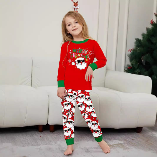 Family Christmas Matching Outfits  White Beard Santa Claus Print Set
