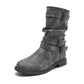 Autumn And Winter New Boots Round Head Flat Bottom Women's Large Smoke Pipe Boots Motorcycle Boots