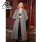 Winter Wool Long Coat Women Retro Houndstooth A-Line Trench Coats